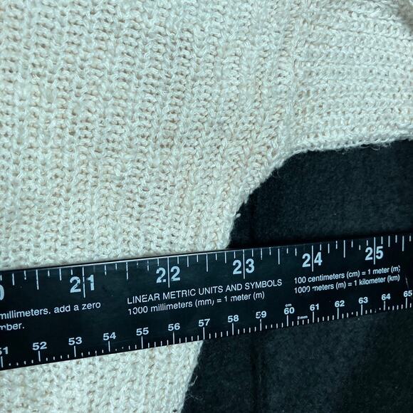 Express Womens Sweater Cream V Neck Criss Cross Slit Back Knit Cotton Blend M - Picture 8 of 12